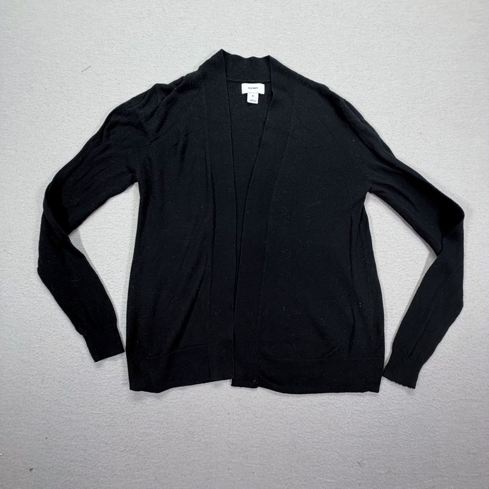 Old Navy Cardigan Women XS Good Black Open‎ Front Ribbed Trim Lightweight Knit